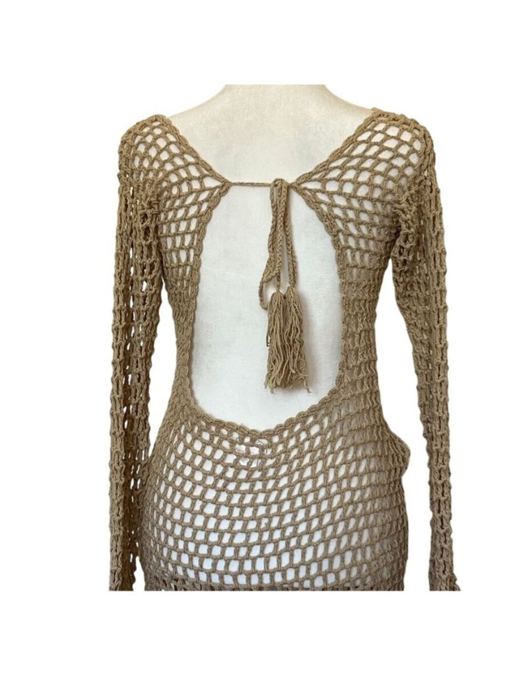 Blower Crochet Cover-up Open Knit Dress Beach to Bar Bohemian Resort Euro Summer - Picture 7 of 12